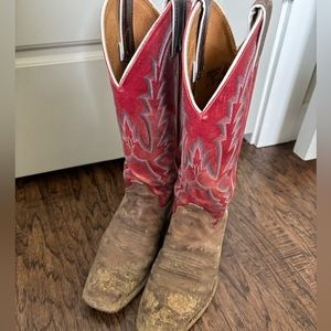 Justin Red and Brown Cowboy Boots